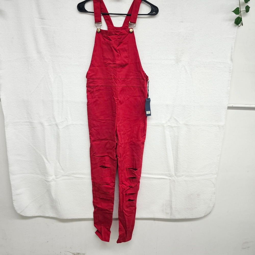 *NWT* Bottom Sharp size S red distressed jumpsuit / overalls